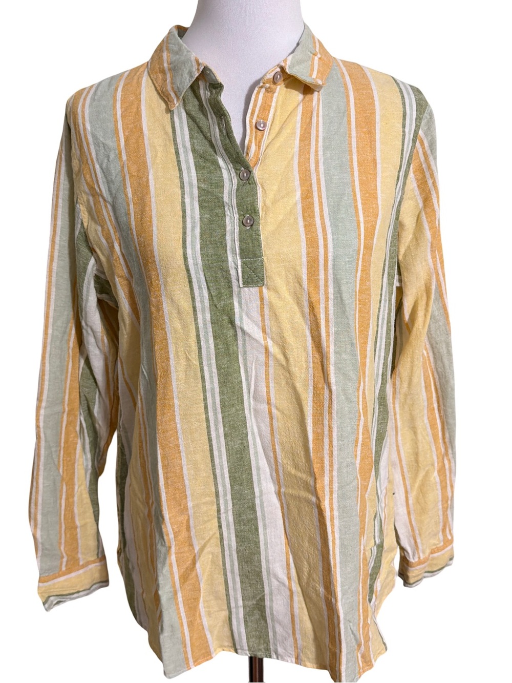 croft & barrow Striped Pullover Linen Blouse in Yellow, Green & Cream